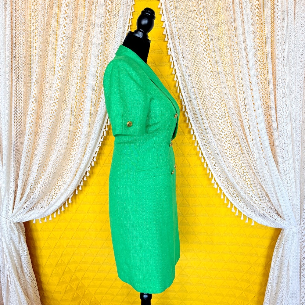 VTG 80s Kelly Green Double Breasted Blazer Power Dress Corporate Chic Kasper 4P - Picture 3 of 16